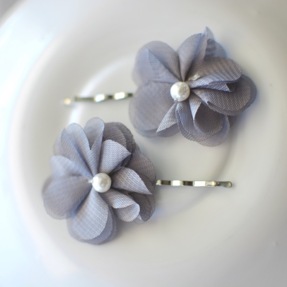 2 nwot bobby pins cool purple gray flowers